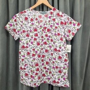 Wear for care Womens  Valentines Day Love Heart Scrub Top Size Small…